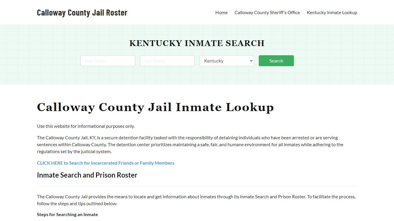 Calloway County Jail Roster Lookup, KY, Inmate Search