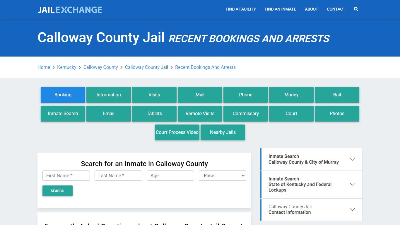 Calloway County Jail Recent Bookings And Arrests - Jail Exchange